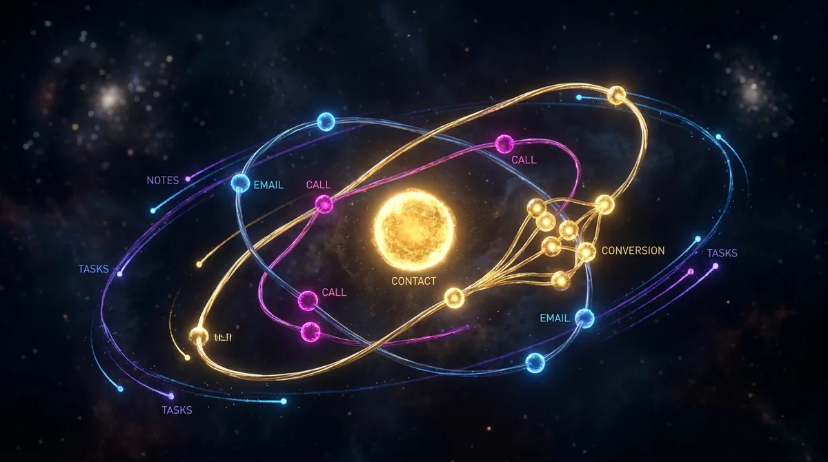Contact relationship journey mapped as a winding luminous thread